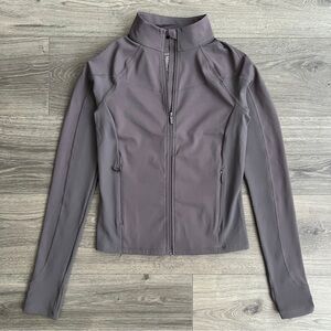 BANDIER Full Zip Jacket Small Rabbit Gray Ribbed Trim Thumbholes Activewear Gym